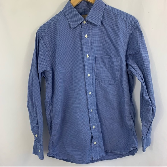 Gitman Bros Shirt Vintage Mens Made In USA Blue Plaid Gingham LS Button Up 16/34 - Picture 4 of 8